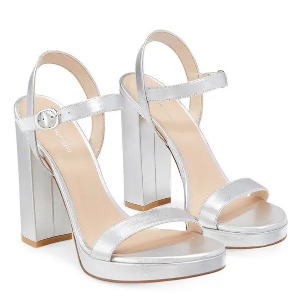Stuart Weitzman Silver Platform Metallic Heels - image 2
